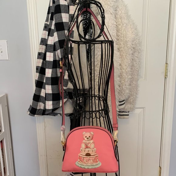 Moschino Bags Moschino Leather Trimmed Bear Print Satin Twill Shoulder Bag Made In Italy